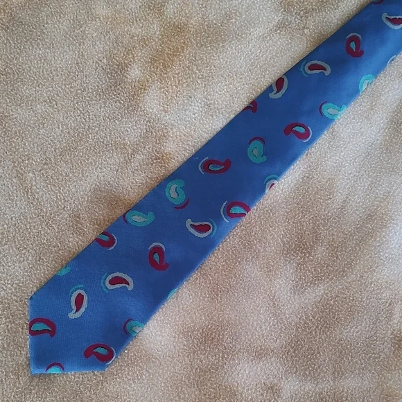 Perry Ellis Blue and Red Paisley Tie Retro - Picture 2 of 6
